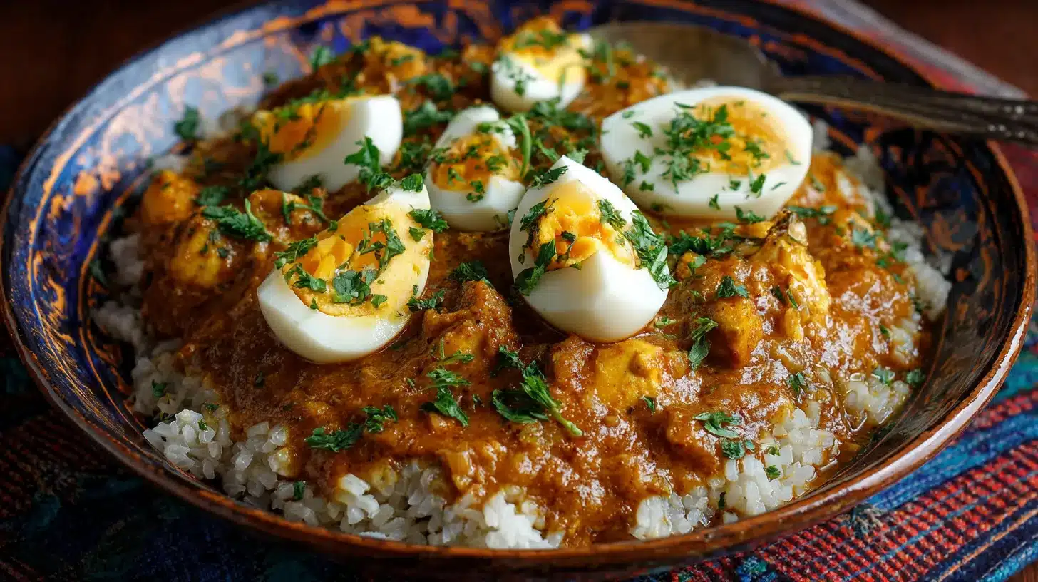 Peruvian chicken stew served on a rustic plate