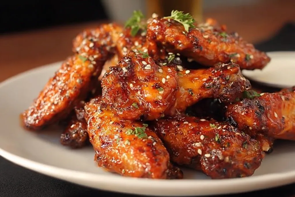 Delicious spicy Buffalo Chicken Wings served with dipping sauce on a plate