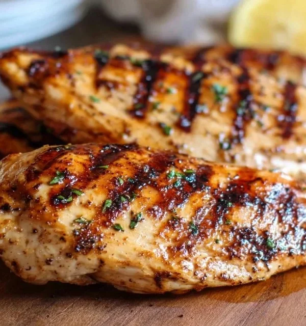 Deliciously grilled chicken breast garnished with herbs and spices