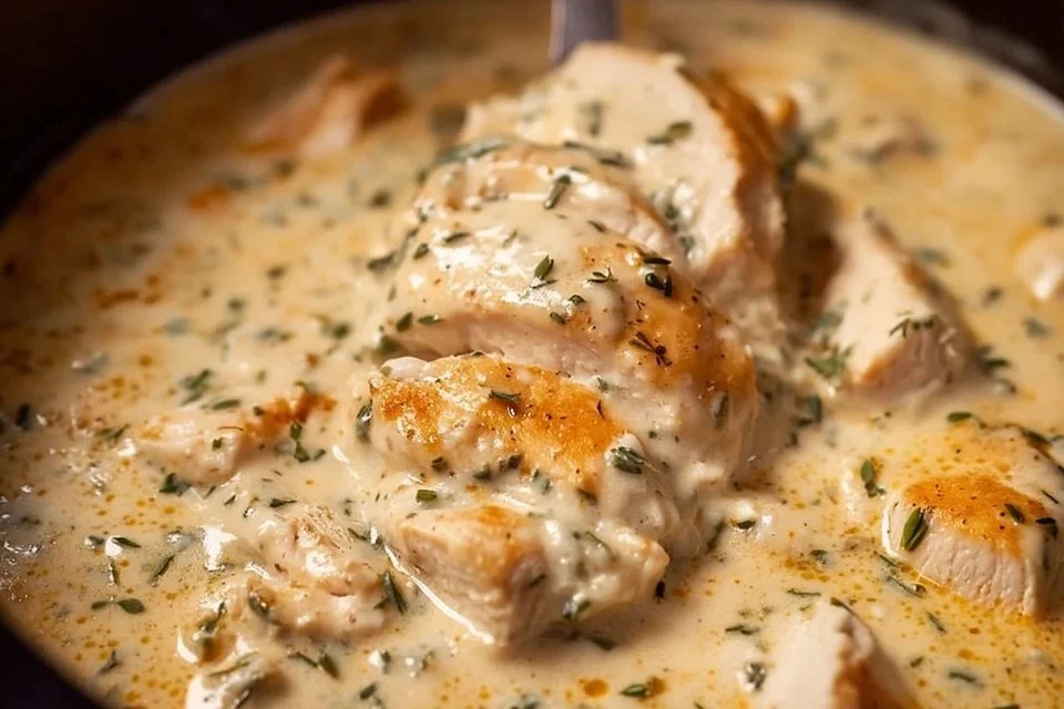 Creamy Ranch Chicken Crockpot dish served with herbs and spices