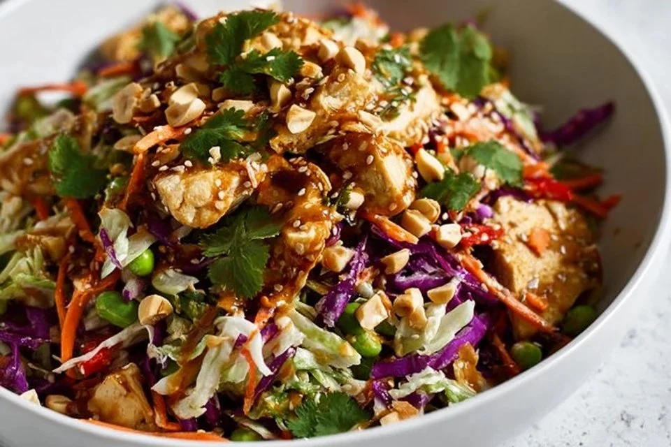 Crunchy Asian Chicken Salad with fresh vegetables and grilled chicken